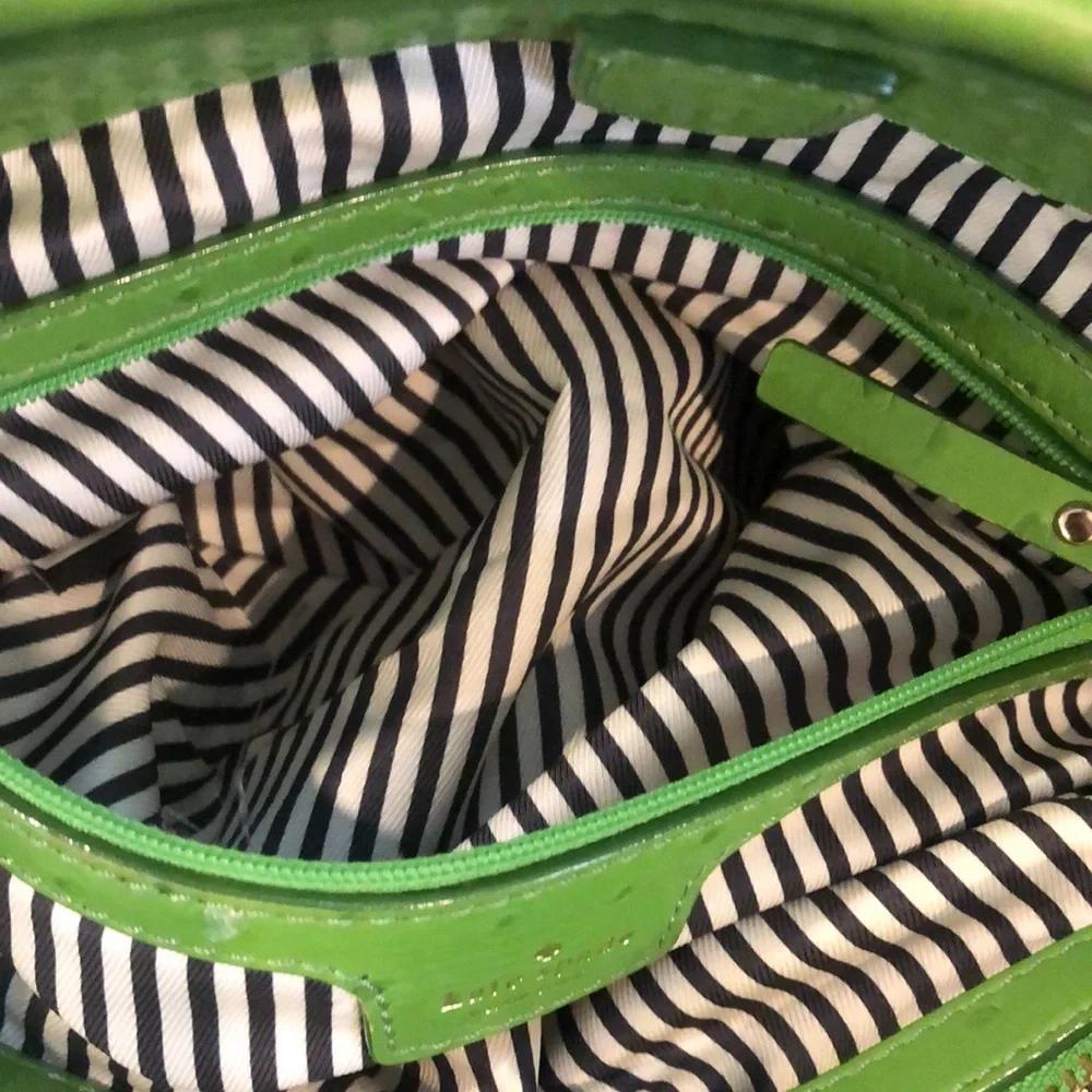 KATE SPADE Lime Green Embossed Ostrich Leather Oversized Tote w Silver Hardware